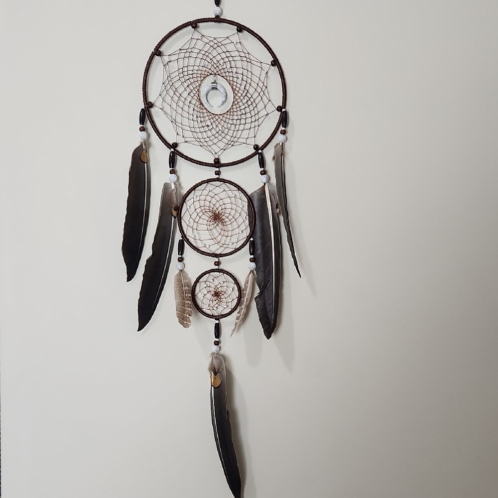 Brown Triple Feathers Dreamcatcher Dream Catcher Crescent Moon Howlite